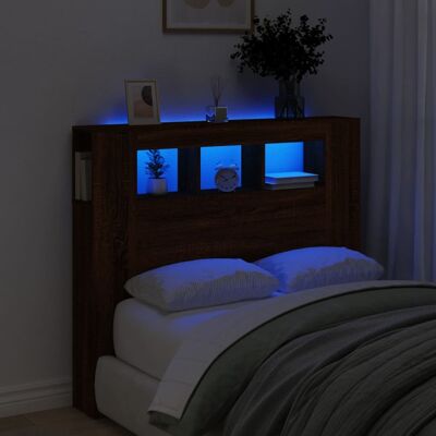vidaXL Sängynpääty LED-valoilla ruskea tammi 120x18,5x103,5 cm puu vidaXL Sängynpääty LED-valoilla ruskea tammi 120x18,5x103,5 cm puu