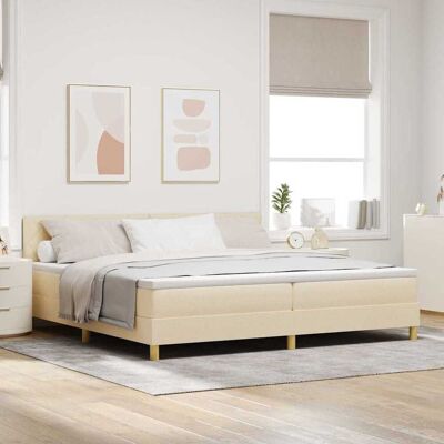 vidaXL LED Box Spring -sänky LED-nauhoilla Kerma 200 x 200 cm kangas vidaXL LED Box Spring -sänky LED-nauhoilla Kerma 200 x 200 cm kangas