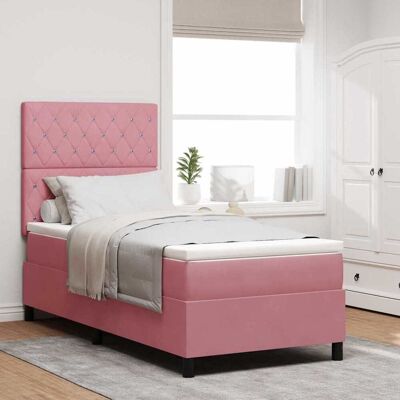 vidaXL LED Box Spring -sänky patjan kanssa Pinkki 90 x 200 cm Sametti vidaXL LED Box Spring -sänky patjan kanssa Pinkki 90 x 200 cm Sametti