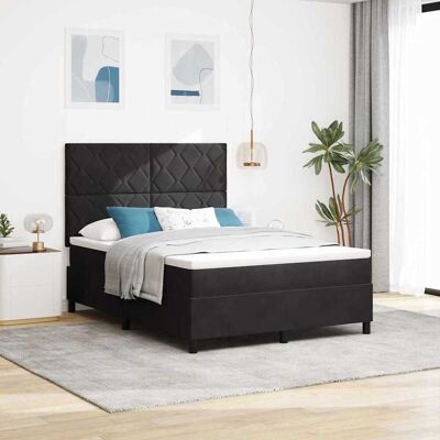 vidaXL LED Box Spring -sänky päätyllä Musta 140 x 190 cm Sametti vidaXL LED Box Spring -sänky päätyllä Musta 140 x 190 cm Sametti