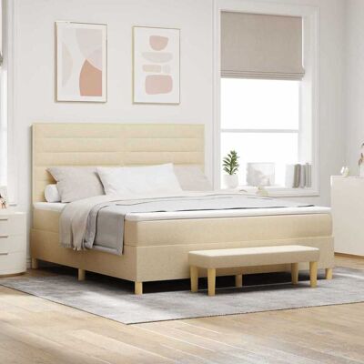 vidaXL Pohjaspring sänky päätyllä Kerma 200 x 180 cm kangas vidaXL Pohjaspring sänky päätyllä Kerma 200 x 180 cm kangas