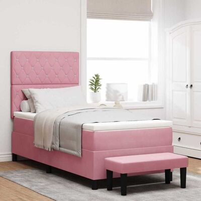 vidaXL Pohjaspring sänky päätyllä Pinkki 190 x 90 cm Sametti vidaXL Pohjaspring sänky päätyllä Pinkki 190 x 90 cm Sametti