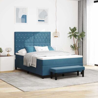 vidaXL Pohjaspring sänky päätyllä Tumman Sininen 190 x 140 cm Sametti vidaXL Pohjaspring sänky päätyllä Tumman Sininen 190 x 140 cm Sametti