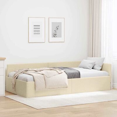 vidaXL Kulmavuoteen runko päätyllä Kerma 100 cm x 200 cm kangas vidaXL Kulmavuoteen runko päätyllä Kerma 100 cm x 200 cm kangas