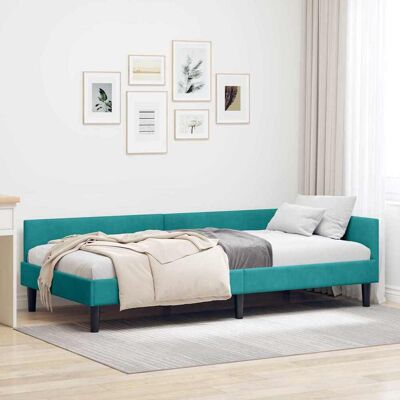 vidaXL Kulmavuoteen runko päätyllä Turkoosi 90 cm x 190 cm Sametti vidaXL Kulmavuoteen runko päätyllä Turkoosi 90 cm x 190 cm Sametti