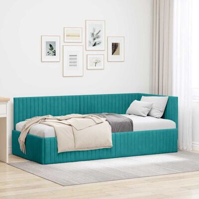 vidaXL Kulmavuoteen runko päätyllä Turkoosi 90 cm x 190 cm Sametti vidaXL Kulmavuoteen runko päätyllä Turkoosi 90 cm x 190 cm Sametti