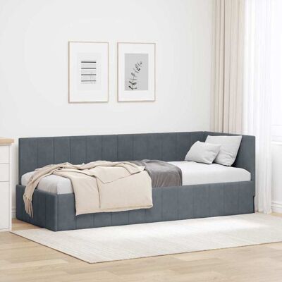 vidaXL Kulmavuoteen runko päätyllä Tumma harmaa 80 cm x 200 cm Sametti vidaXL Kulmavuoteen runko päätyllä Tumma harmaa 80 cm x 200 cm Sametti