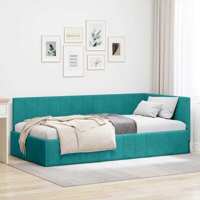 vidaXL Kulmavuoteen runko päätyllä Turkoosi 90 cm x 200 cm Sametti vidaXL Kulmavuoteen runko päätyllä Turkoosi 90 cm x 200 cm Sametti