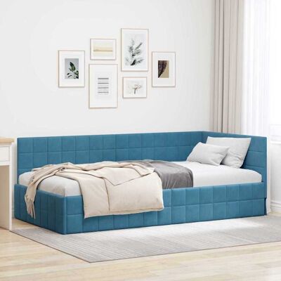 vidaXL Kulmavuoteen runko päätyllä Sininen 90 cm x 190 cm Sametti vidaXL Kulmavuoteen runko päätyllä Sininen 90 cm x 190 cm Sametti