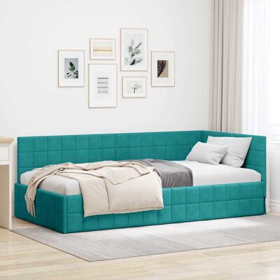 vidaXL Kulmavuoteen runko päätyllä Turkoosi 90 cm x 200 cm Sametti vidaXL Kulmavuoteen runko päätyllä Turkoosi 90 cm x 200 cm Sametti