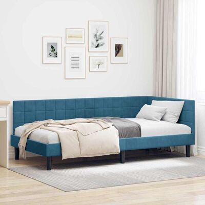 vidaXL Kulmavuoteen runko päätyllä Sininen 100 cm x 200 cm Sametti vidaXL Kulmavuoteen runko päätyllä Sininen 100 cm x 200 cm Sametti