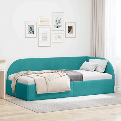 vidaXL Kulmavuoteen runko päätyllä Turkoosi 90 cm x 200 cm Sametti vidaXL Kulmavuoteen runko päätyllä Turkoosi 90 cm x 200 cm Sametti