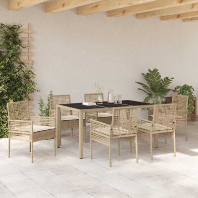 vidaXL Piharuokailu setti 7 pcs Beige polyrottinki vidaXL Piharuokailu setti 7 pcs Beige polyrottinki