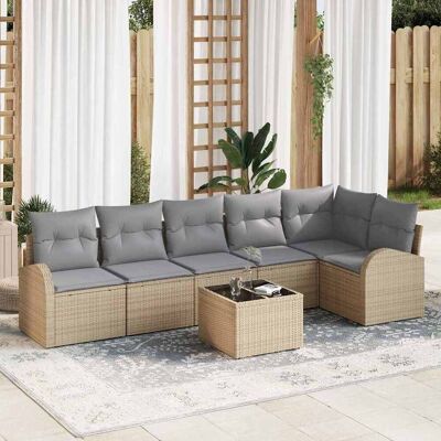 vidaXL Puutarhasohva Setti tyynyllä 7 pcs Beige Polyrotangi vidaXL Puutarhasohva Setti tyynyllä 7 pcs Beige Polyrotangi