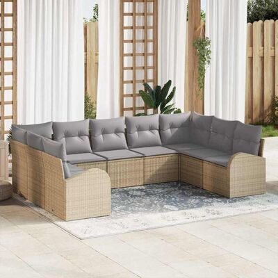 vidaXL Sohvasetti tyynyllä 9 pcs Beige Poly Rattan vidaXL Sohvasetti tyynyllä 9 pcs Beige Poly Rattan