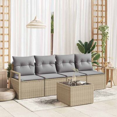 vidaXL Sohvasetti 5 pcs Beige ja harmaa polyrottinki vidaXL Sohvasetti 5 pcs Beige ja harmaa polyrottinki