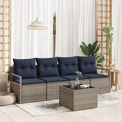 vidaXL Sohvasetti 5 pcs Harmaa ja sininen polyrottinki vidaXL Sohvasetti 5 pcs Harmaa ja sininen polyrottinki