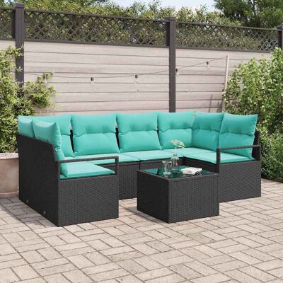 vidaXL Sohvasetti 7 pcs Musta ja Sininen polyrottinki vidaXL Sohvasetti 7 pcs Musta ja Sininen polyrottinki