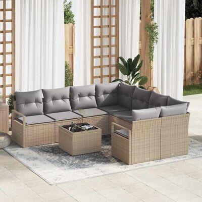 vidaXL Sohvasetti tyynyllä 9 pcs Beige ja harmaa polyrottinki vidaXL Sohvasetti tyynyllä 9 pcs Beige ja harmaa polyrottinki