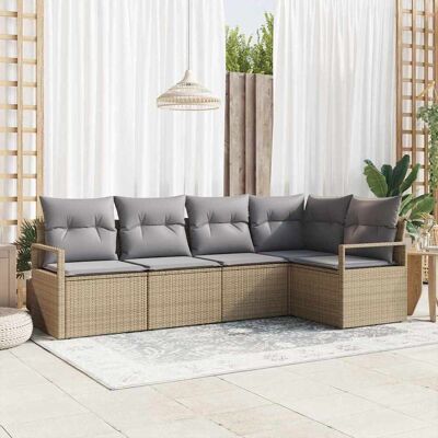 vidaXL Sohvasetti tyynyllä 5 pcs Beige polyrottinki vidaXL Sohvasetti tyynyllä 5 pcs Beige polyrottinki