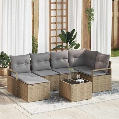 vidaXL Sohvasetti tyynyllä 7 pcs Beige polyrottinki vidaXL Sohvasetti tyynyllä 7 pcs Beige polyrottinki