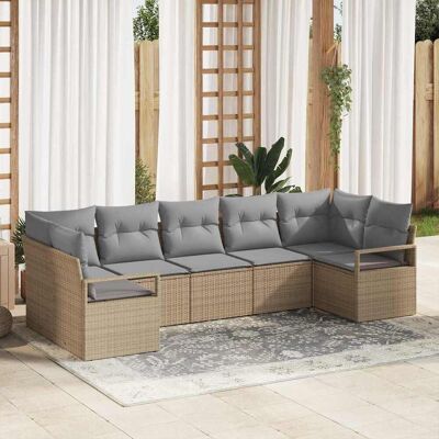 vidaXL Sohvasetti tyynyllä 7 pcs Beige polyrottinki vidaXL Sohvasetti tyynyllä 7 pcs Beige polyrottinki
