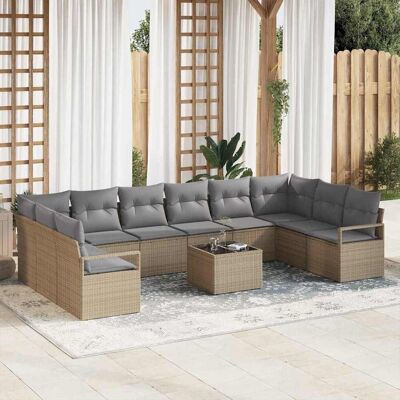 vidaXL Sohvasetti tyynyllä 11 pcs Beige polyrottinki vidaXL Sohvasetti tyynyllä 11 pcs Beige polyrottinki