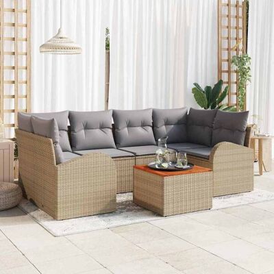vidaXL Puutarhasohva Setti tyynyllä 7 pcs Beige polyrottinki vidaXL Puutarhasohva Setti tyynyllä 7 pcs Beige polyrottinki