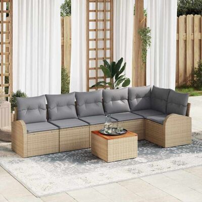 vidaXL Puutarhasohva Setti tyynyllä 7 pcs Beige polyrottinki vidaXL Puutarhasohva Setti tyynyllä 7 pcs Beige polyrottinki
