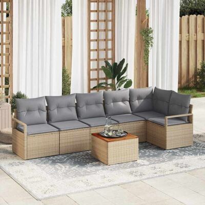 vidaXL Puutarhasohva Setti tyynyllä 7 pcs Beige polyrottinki vidaXL Puutarhasohva Setti tyynyllä 7 pcs Beige polyrottinki