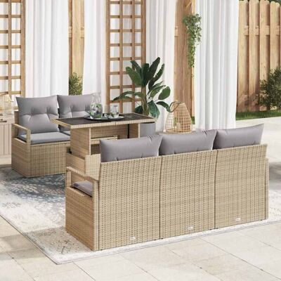vidaXL Puutarhasohva Setti 6 pcs Beige ja vaaleanharmaa polyrottinki vidaXL Puutarhasohva Setti 6 pcs Beige ja vaaleanharmaa polyrottinki