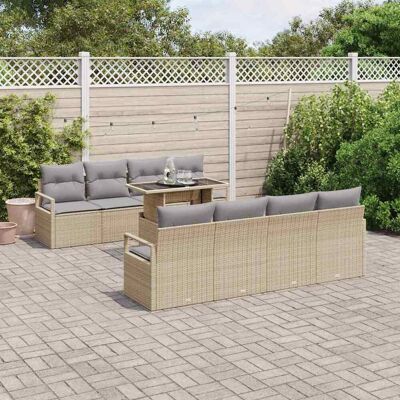 vidaXL Puutarhasohva Setti 9 pcs Beige ja vaaleanharmaa polyrottinki vidaXL Puutarhasohva Setti 9 pcs Beige ja vaaleanharmaa polyrottinki