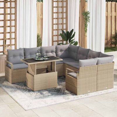 vidaXL Puutarhasohva Setti 9 pcs Beige ja vaaleanharmaa polyrottinki vidaXL Puutarhasohva Setti 9 pcs Beige ja vaaleanharmaa polyrottinki