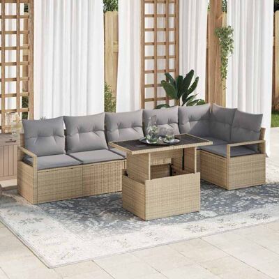 vidaXL Puutarhasohva Setti tyynyllä 7 pcs Beige Polyrotangi vidaXL Puutarhasohva Setti tyynyllä 7 pcs Beige Polyrotangi