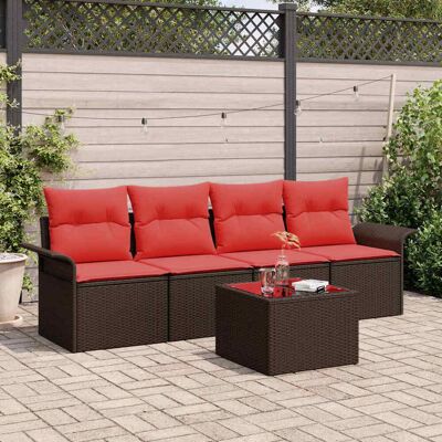 vidaXL Puutarhasohva Setti 5 pcs Beige ja Punainen polyrottinki vidaXL Puutarhasohva Setti 5 pcs Beige ja Punainen polyrottinki