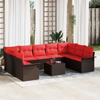 vidaXL Puutarhasohva Setti tyynyllä 10 pcs Ruskea Polyrotangi vidaXL Puutarhasohva Setti tyynyllä 10 pcs Ruskea Polyrotangi