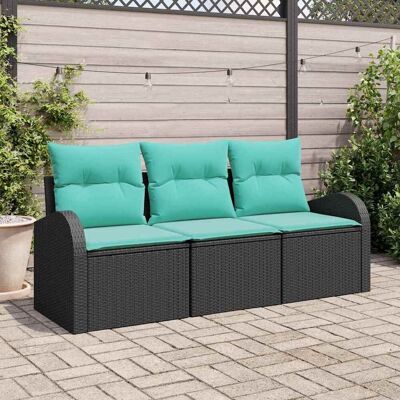 vidaXL Puutarhasohva Setti 3 pcs Mustaa ja turkoosia Polyrotangi vidaXL Puutarhasohva Setti 3 pcs Mustaa ja turkoosia Polyrotangi