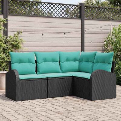vidaXL Puutarhasohva Setti 4 pcs Mustaa ja turkoosia polyrottinki vidaXL Puutarhasohva Setti 4 pcs Mustaa ja turkoosia polyrottinki