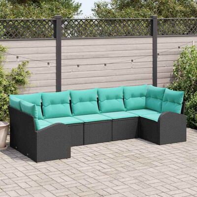 vidaXL Puutarhasohva Setti 7 pcs Mustaa ja turkoosia polyrottinki vidaXL Puutarhasohva Setti 7 pcs Mustaa ja turkoosia polyrottinki