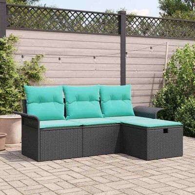 vidaXL Puutarhasohva Setti 4 pcs Mustaa ja turkoosia polyrottinki vidaXL Puutarhasohva Setti 4 pcs Mustaa ja turkoosia polyrottinki