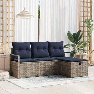 vidaXL Sohvasetti 4 pcs Harmaa ja Laivastonsininen polyrottinki vidaXL Sohvasetti 4 pcs Harmaa ja Laivastonsininen polyrottinki