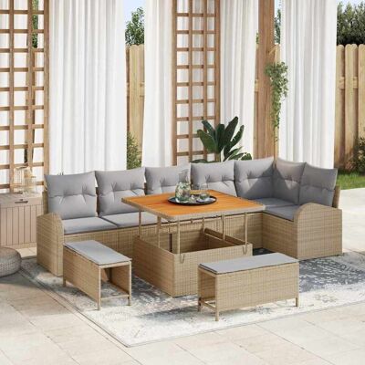 vidaXL Puutarhasohva Setti tyynyllä 9 pcs Beige polyrottinki vidaXL Puutarhasohva Setti tyynyllä 9 pcs Beige polyrottinki