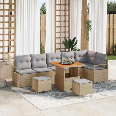 vidaXL Puutarhasohva Setti tyynyllä 9 pcs Beige Polyrotangi vidaXL Puutarhasohva Setti tyynyllä 9 pcs Beige Polyrotangi