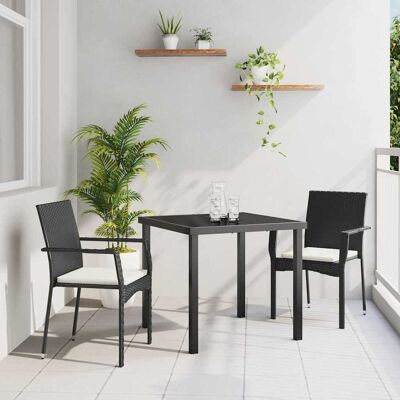 vidaXL Piharuokailu setti tyynyllä 3 pcs Musta polyrottinki vidaXL Piharuokailu setti tyynyllä 3 pcs Musta polyrottinki