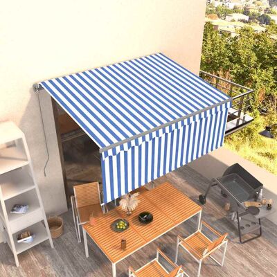 vidaXL Käsin sisäänkelattava markiisi verhoilla 3,5x2,5 m sinivalk. vidaXL Käsin sisäänkelattava markiisi verhoilla 3,5x2,5 m sinivalk.