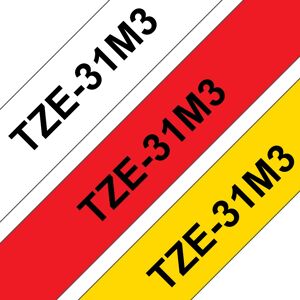 Brother TZe31M3 - Black on red, musta valkoisella, musta keltaisella - Rulla (1,2 cm x 8 m) 3 rulla (rullat) laminaattinauha malleihin P-Touch PT-1000 Brother TZe31M3 - Black on red, musta valkoisella, musta keltaisella - Rulla (1,2 cm x 8 m) 3 rulla (rullat) laminaattinauha malleihin P-Touch PT-1000