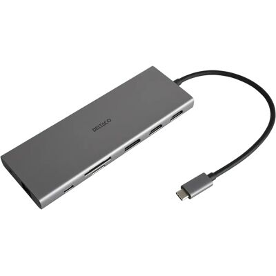 Deltaco USB-C 12-in-1 telakointiasema - 4K UHD, 85W, Hopea Deltaco USB-C 12-in-1 telakointiasema - 4K UHD, 85W, Hopea