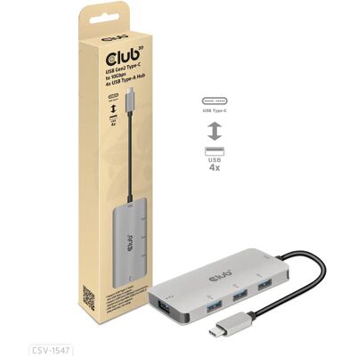 Club 3D 3.1 Gen2 USB-C - 10Gbps 4x USB-A -hubi, Harmaa Club 3D 3.1 Gen2 USB-C - 10Gbps 4x USB-A -hubi, Harmaa