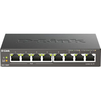D-Link DGS-1008P/E - 8-porttinen hallitsematon Gigabit PoE -pöytäkytkin, Musta D-Link DGS-1008P/E - 8-porttinen hallitsematon Gigabit PoE -pöytäkytkin, Musta