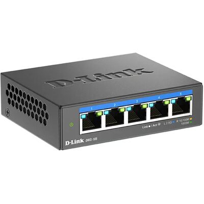 D-Link DMS-105/E - Hallitsematon 5-porttinen Multi-Gigabit -kytkin, Musta D-Link DMS-105/E - Hallitsematon 5-porttinen Multi-Gigabit -kytkin, Musta